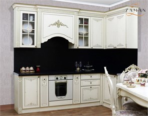 Кухня "Астория" Люкс 2550х1150х600х2440 угол универсальный Айвори/золото ЗАМ-АСТ